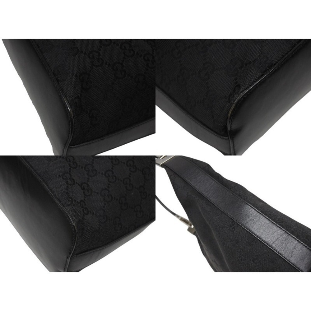 Gucci Canvas Hobo Bag Black Leather One Shoulder GG - Picture 8 of 9
